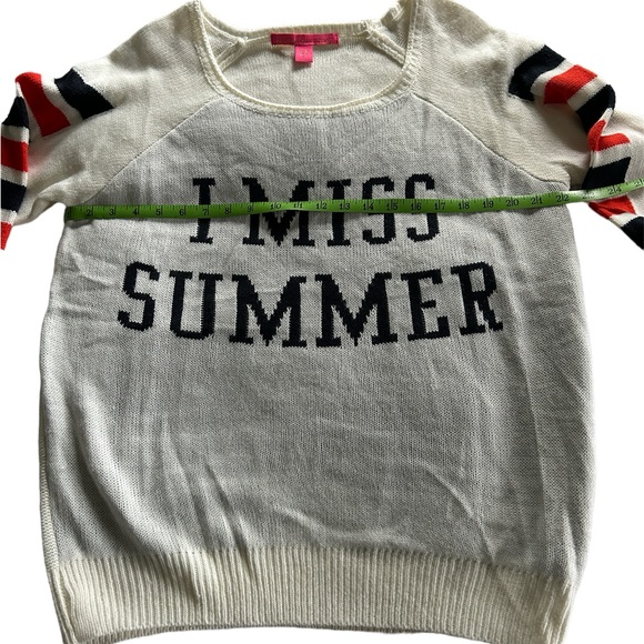 Rebellious One acrylic XL white, blue sweater that reads: I Miss Summer (NWT) - Picture 9 of 9